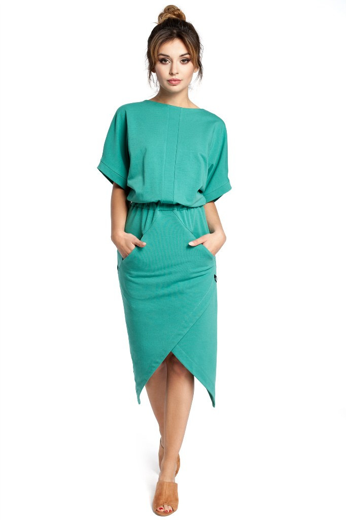 Sukienka midi - Asymetryczna - zielona